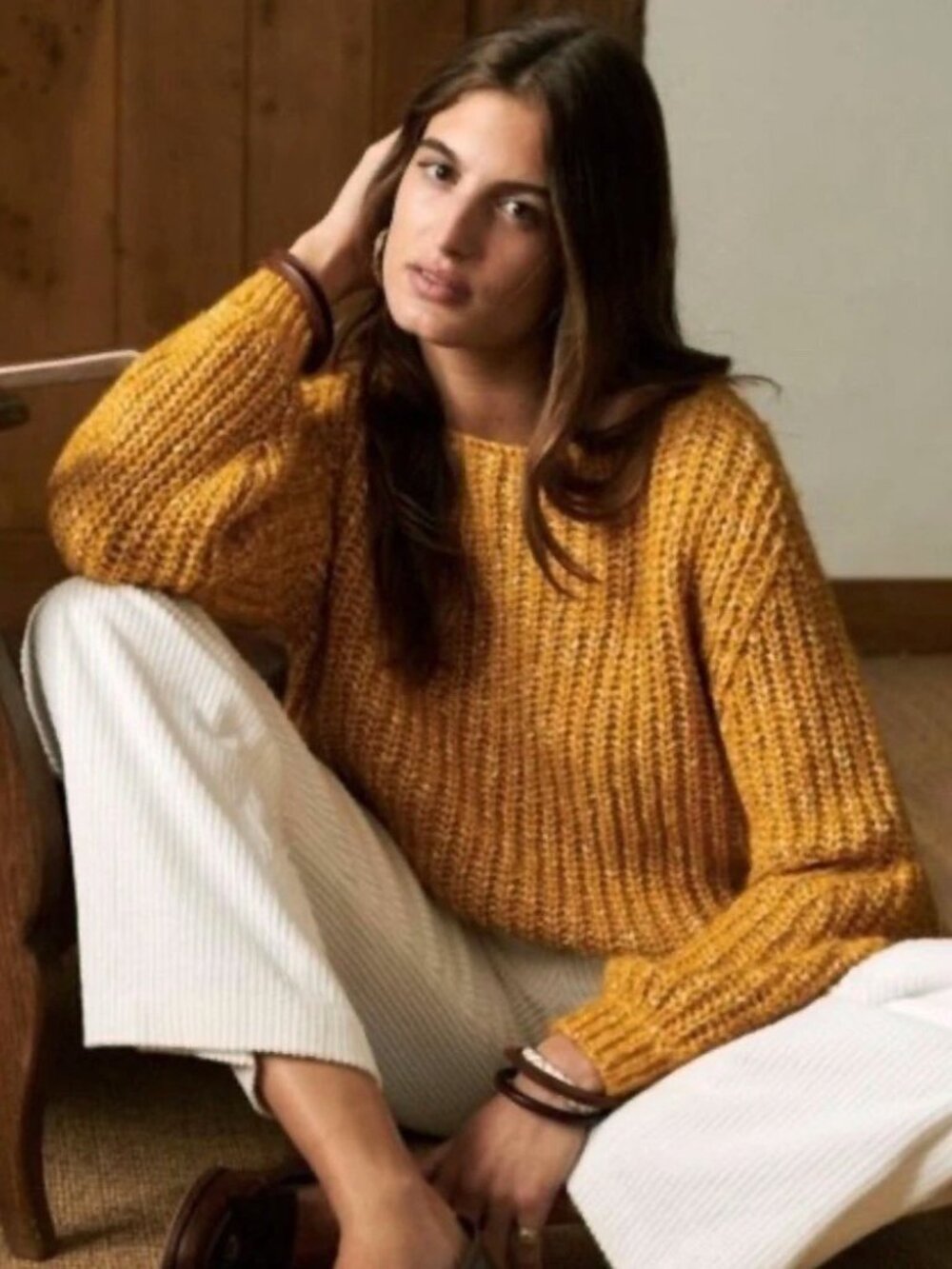 Rare! EUC Sezane Adam Cotton Blend Marled Sweater Mustard Yellow Small